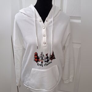 White Winter/Xmas Trees Hoodie With Snaps   Size M